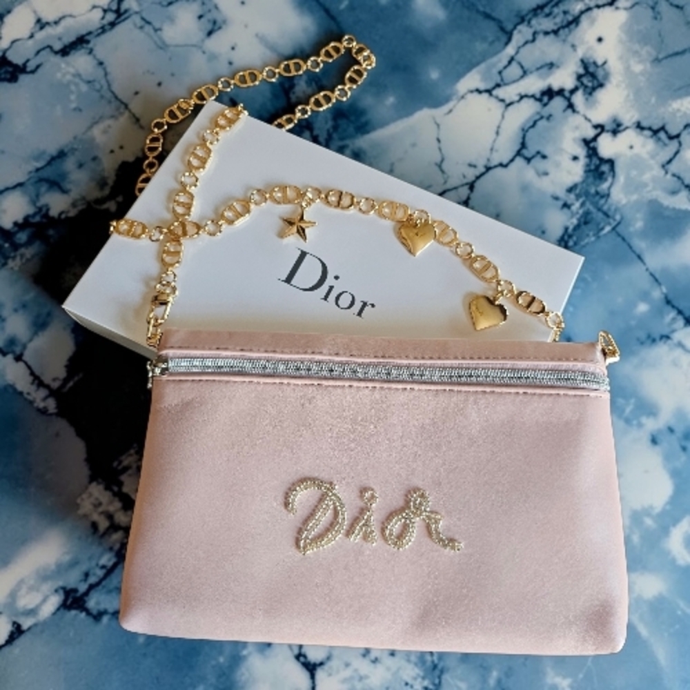 Dior Pink Cosmetic Clutch Crossbody Bag NEW With Logo Chain